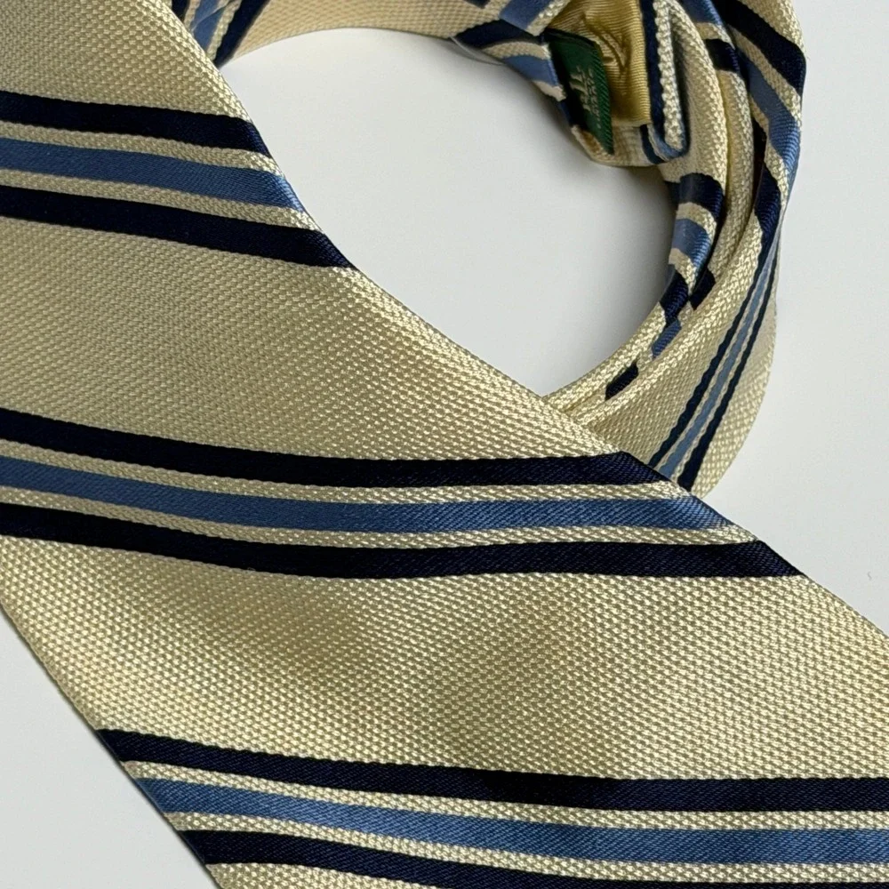 Lauren Ralph Lauren Mens Silk Tie Cream Navy‎ Blue Diagonal Stripe Made in USA
